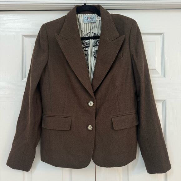 Juicy Couture Y2K Brown Herringbone Wool Blazer w/Silk Lining - Picture 3 of 11